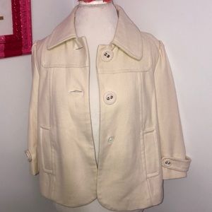 Anthropologie Tulle Ivory wool 3/4 sleeve jacket L